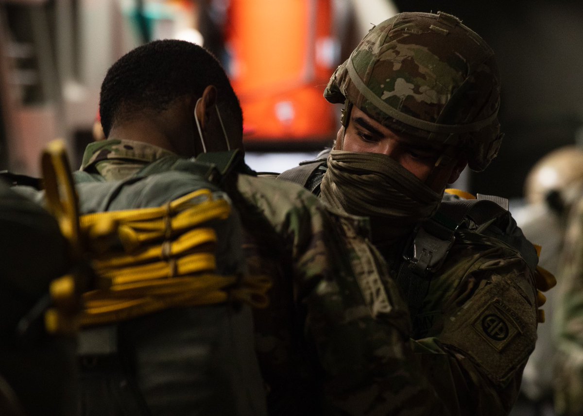 Just before night fell, the Paratroopers loaded their respective aircraft with everything they needed to sustain themselves after the jump.An in-flight rig was needed to minimize fatigue on the jumper during the long flight.