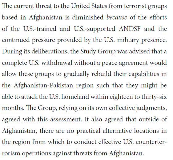 In case of complete US withdrawal, transnational terror groups will rebuild capabilities to attack the US homeland in eighteen to thirty-six months.