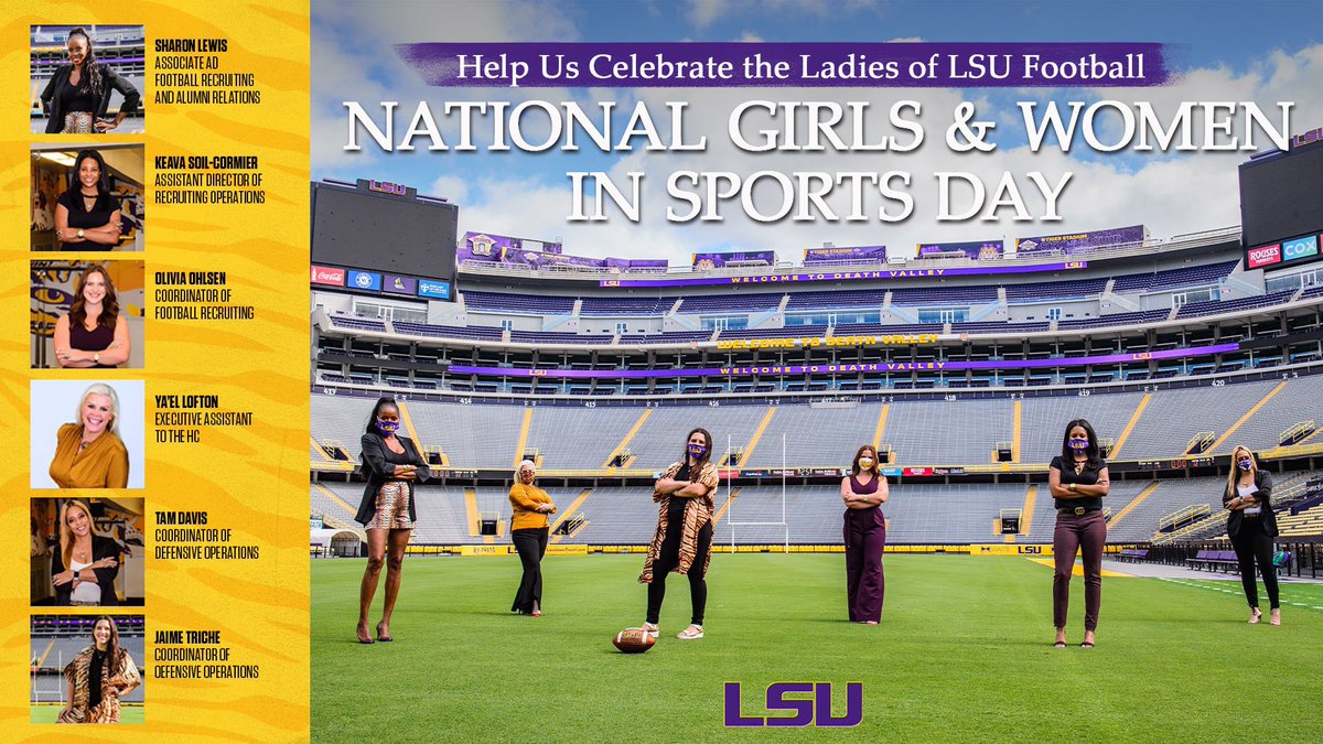 LSUFBrecruiting's tweet photo. “The success of every woman should be the inspiration to another.” 

Happy #NGWSD 💜💛 #LSU https://t.co/sApEwtTRa0