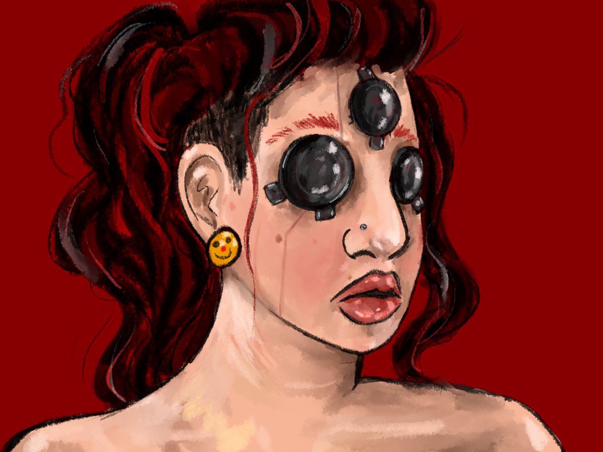 cherry_ugly's tweet photo. I did a painting today I’m really proud of #Cyberpunk2077 #art #drawing #digitalart #cyberpunk #cameraeye https://t.co/C3K1qbtD8K