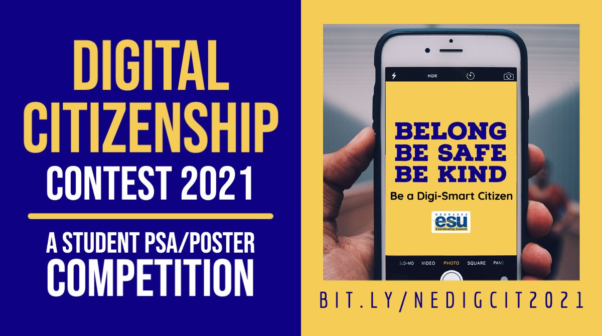 ESUCC's tweet photo. 📱It's a competition for students to learn about &amp; advocate for #DigitalCitizenship in Nebraska💻👀!
Students create a PSA showcasing how to Belong, Be Safe, &amp; Be Kind online

Submit your entry: https://t.co/a9CCzaYIaJ

#ESUCC #NElovesPS #NDE_PS #yourNETA
@esu13fb @ESU_16 #digcit https://t.co/OrVNyR4xNy