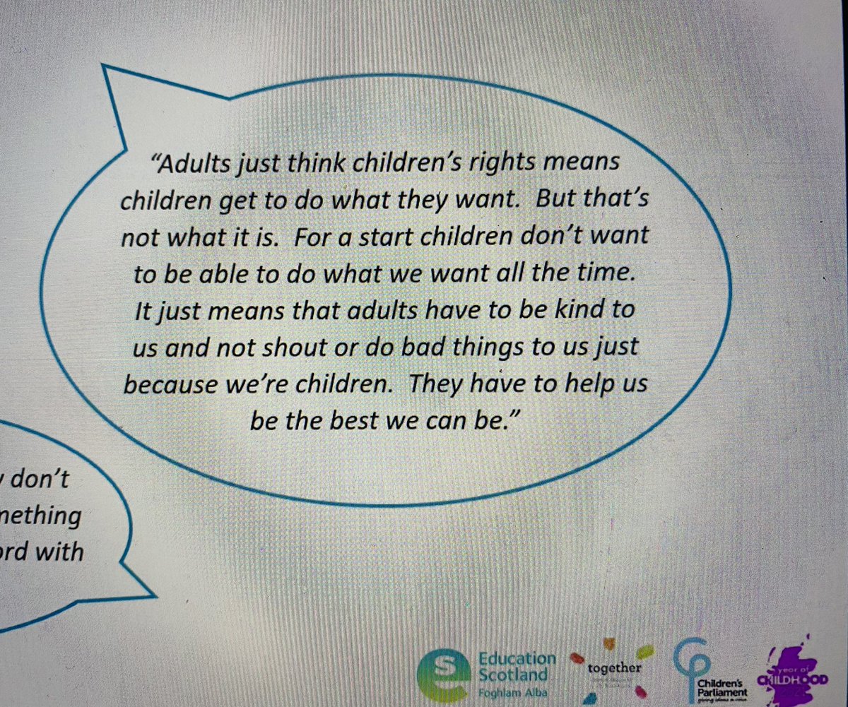 A fab quote from @ScotsFutures and The Goodison Group’s session today — a child’s explanation of what children’s human rights really mean in practise: 

#YearofChildhood #MakeRightsReal