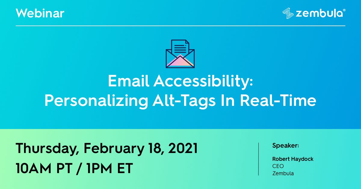 If you're concerned about email accessibility, you're not alone. We'll walk you through why it's important and how to implement it using real-time personalized alt-tags! Register for our February webinar now:  buff.ly/3iOZKlk #webinar #accessibility
