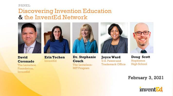 #InventEd2021 #Inspire "Discover Invention Education &amp; the InventEd Network" has begun w/<a href="/sreneecouch/">StephanieCouch</a> <a href="/LemelsonMIT/">Lemelson-MIT Program</a>, David Coronado &amp; Erin Tochen <a href="/LemelsonFdn/">Lemelson Foundation</a>, <a href="/mrscottbot/">Mr. Scott 🤖</a> <a href="/HopkintonHS/">HopkintonHighSchool</a>, Joyce Ward <a href="/uspto/">USPTO</a> Introducing more #educators #funders #policymakers to #Invention #Education.