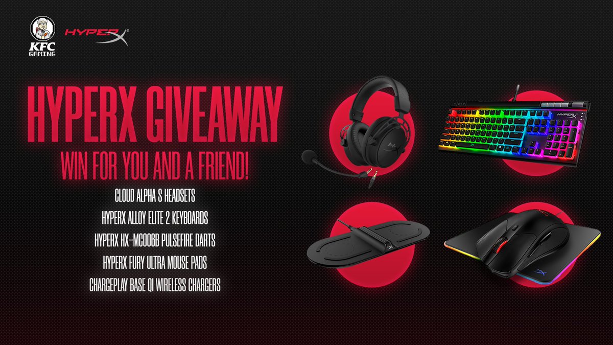 Let’s make lockdown life a little easier for a couple of you...

To be in with a chance of winning this peripheral bundle from HyperX for both you AND a friend:

Follow @KFCGaming &amp; <a href="/HyperX/">HyperX</a> 🤝
Retweet this tweet 🔁
Tag a friend who deserves a setup upgrade! 👀
