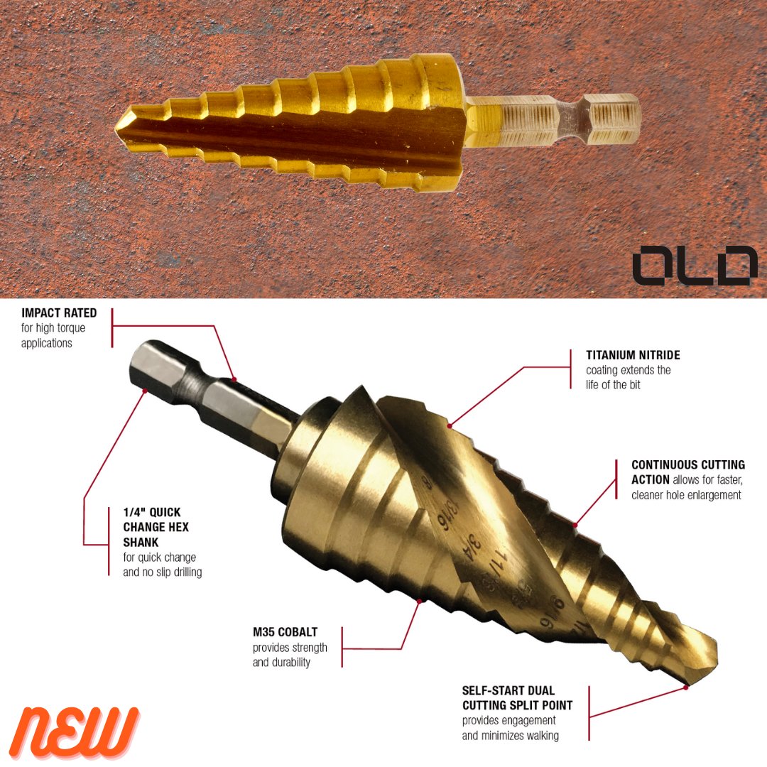 Instatoolstore's tweet image. Why spiral flutes? Spiral flutes allow for faster drilling and continuous cutting for cleaner holes and greater performance than conventional step drills. 

#instatool #tooldelivery #houston #htx #1hour #fast #work #bettertools #stepdrill #tooldelivery #M35 #TiN #cobalt