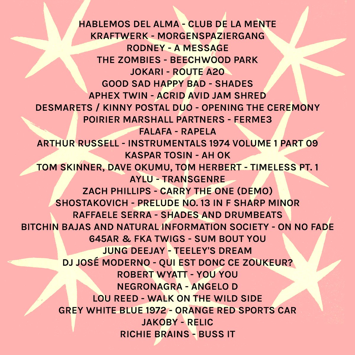 Latest our <a href="/NTSlive/">NTS Radio</a> hosted by <a href="/richardgreenan/">Richard Greenan</a> is up for a rewinnnnd >>> nts.live/shows/kitrecor… featuring: @SkinnyHello <a href="/RomeoPoirier/">Roméo Poirier</a> @staekt <a href="/aayyluu/">Ḁylu（・⊝・）</a> <a href="/KasparTosin/">Kaspar Tosin</a> @osrtapes @645ARofficial <a href="/FKAtwigs/">FKA twigs</a> among others.