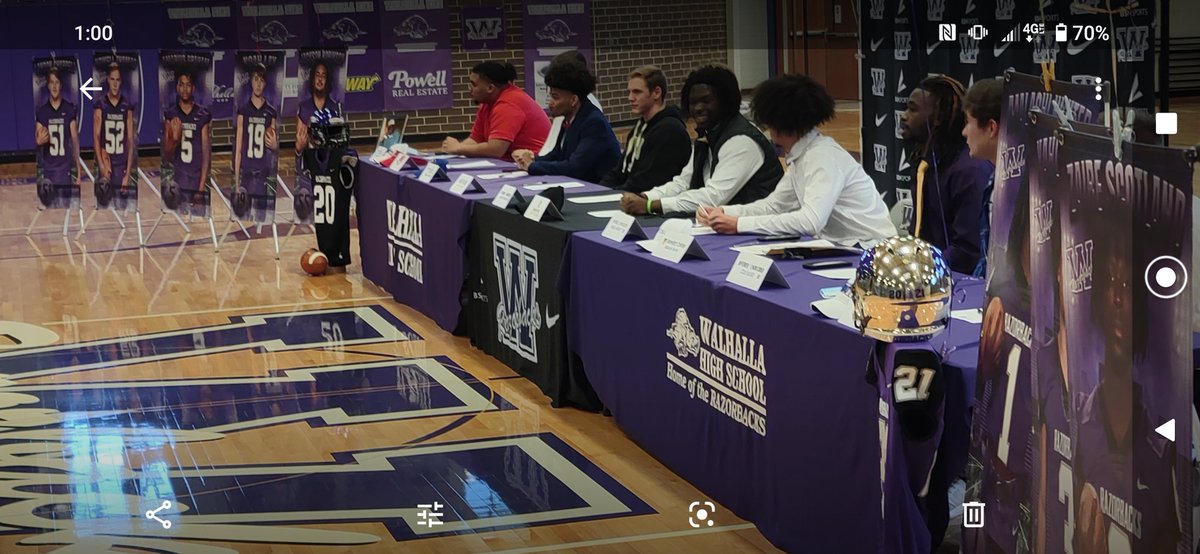WalhallaHSFBall's tweet photo. Great National Signing Day event at Walhalla today.  10 Razorbacks getting an opportunity to earn a degree and play football at the next level. @HighSchoolBlitz @CoachLChambers
Go Razors!  #KeepPounding https://t.co/hjz2liM7aL