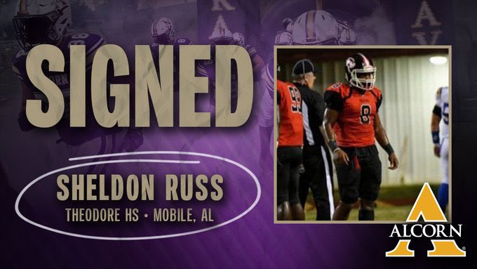 AlcornStateFB's tweet photo. 🍢 #PutitDown🍢

Let’s get it! 🏈 Welcome @SheldonRussJr1 to Brave Nation! 
A big hitting LB from Mobile, AL! #FeartheBrave https://t.co/HrvzIbrUjI