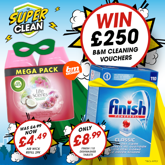 bmstores's tweet photo. 🦸 #COMPETITION TIME 🦸

We're kicking off our #SuperClean event by teaming up with #AirWick &amp; #Finish to give you the chance to #WIN £250 worth of B&amp;M vouchers!

For your chance to WIN, simply FOLLOW/RT &amp; COMMENT 'WHAT' you'd spend the vouchers on!

Competition ends 9am 10/2/21 https://t.co/yIHJar3Trq