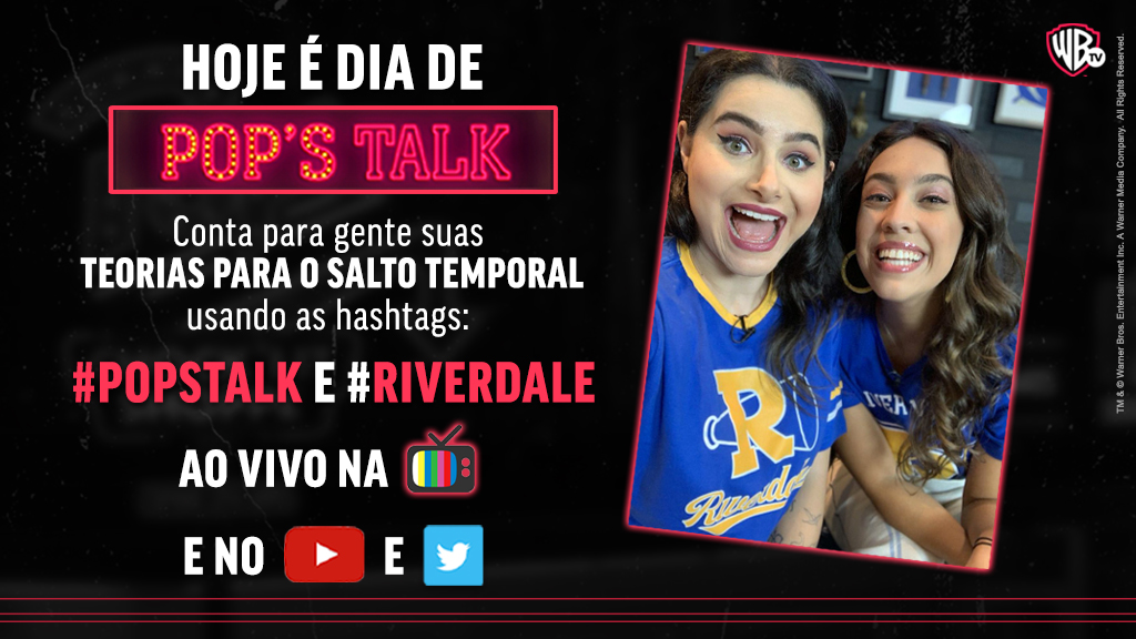 WarnerChannelBR's tweet photo. Não esquece que logo depois do episódio de #Riverdale tem #PopsTalk com a @valen_pulgarin e a @alicesaquino 🤩 Usa as nossas hashtags para participar do programa com a gente! 😉 https://t.co/tDE8RFty7C