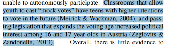 There is also some good research showing that mock votes and lowering the voting age in Austria also increased political interest among 16/17 yos.