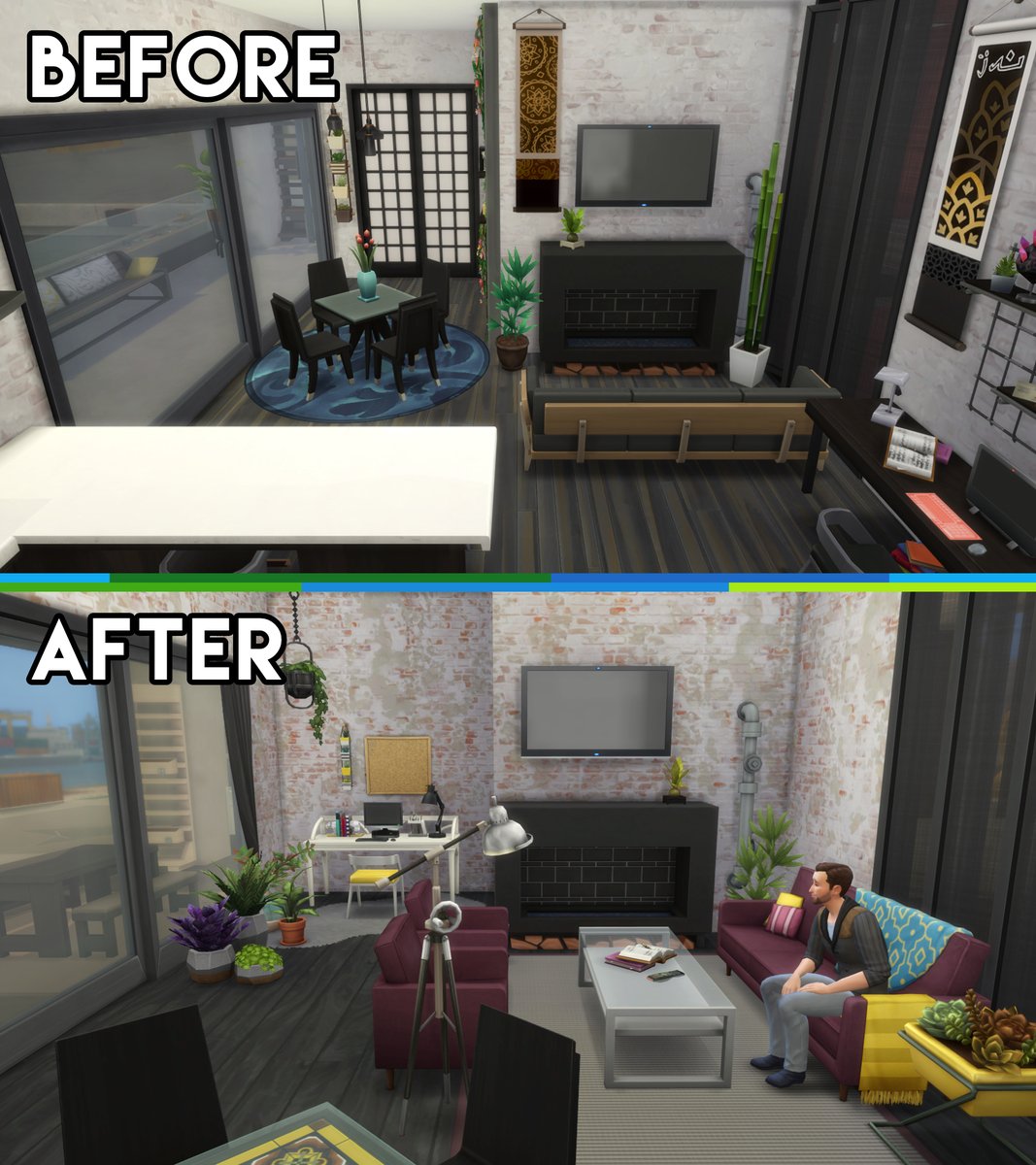PixelatedFox_TV's tweet photo. We brought in some pops of colour to really make use of all the natural light. The exposed brick was too nice to get rid of so adding a fresh coat of paint gave it some new life.
Live on Twitch every M/W 2PM EST
#TheSims4 #FoxBuilds #LoveItListIt https://t.co/fG27k6dOZI