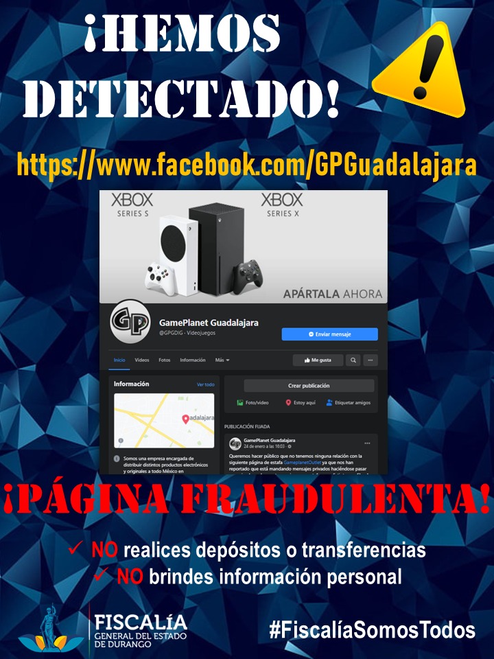¡Cuidado! Hemos detectado esta página fraudulenta. No realices depósitos o transferencias bancarias. #NoCaigas #911Emergencias #Durango #MéxicoContraElCiberfraude