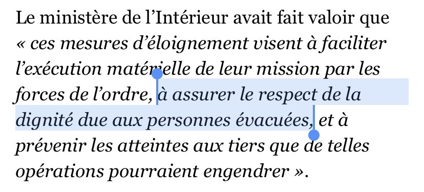 Le Ministère de l’Intérieur considère donc qu’éloigner les observateurs et journalistes des expulsions de migrants est fait pour « assurer le respect de leur dignité » alors qu’ils découpent leurs tentes au couteau et confisquent jusqu’à leurs chaussures ou leurs portefeuilles.