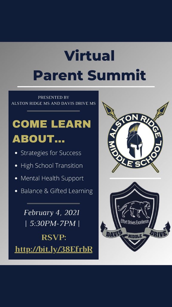 Join us tomorrow for the Virtual Parent Summit with @DDMSBuzz and <a href="/AlstonRidgeMS/">Alston Ridge Middle School</a> <a href="/GaineyMichelle/">Michelle Gainey</a>  Don’t forget to RSVP for this event!