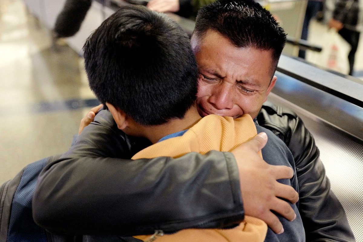 Nine parents deported by the Trump administration landed back into the U.S. Wednesday to reunite with children they had not seen in a year and a half. Some of the children were at the airport to greet them, including David Xol's 9-year-old son Byron.