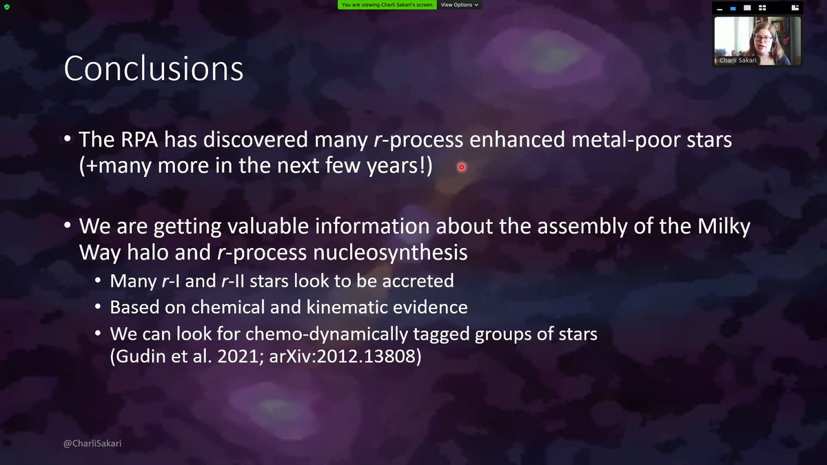 PrecisionSpec's tweet image. Charli Sakari @CharliSakari (SFSU) presents The R-Process Alliance, that probes galactic archaeology with r-process elements.

Charli Sakari apresenta a R-Process Alliance, que explora arqueologia galáctica usando elementos do processo r.

#PrecisionSpectroscopy2021