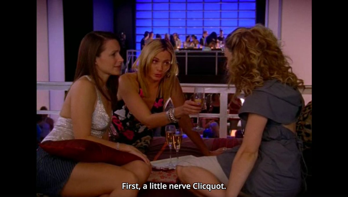 A few other great wine moments in the show are found in the writing. 1. “First, a little nerve Clicquot” - said Samantha to Carrie when she goes to speak to Berger's friends post-Post-It breakup in S6