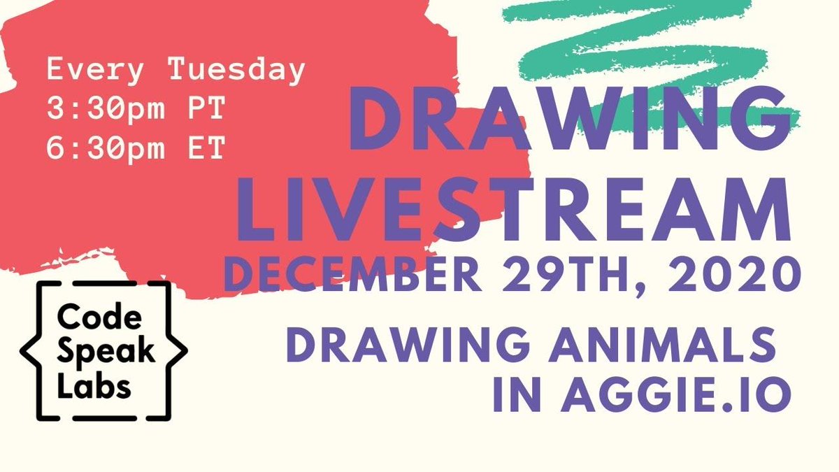 codespeaklabs's tweet image. Catch up on all of our awesome livestreams! In this video, Coach Asia will show you how to draw animals in Aggie! 🙊buff.ly/35d2GCH