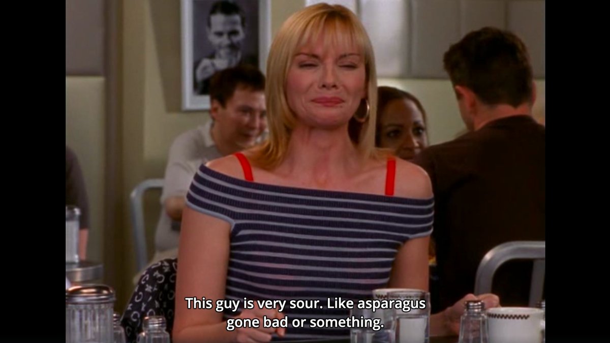 3. And finally, Samantha using Beaujolais Nouveau as a metaphor for bad-tasting spunk.