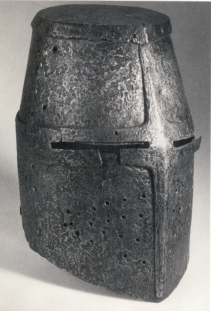 Great Helmets / "Templar" helmets with flat tops had a critical construction mistake, which could lead to a broken neck if you got in a good hit directly from the top. They were popular in church orders bc. They were easy and cheap to produce.Later rounded tops were used.