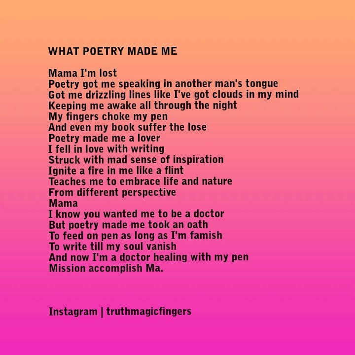 OFingerz's tweet photo. What poetry made me.
#POEMS #poetrylovers #PoemADay https://t.co/forh5F83BJ