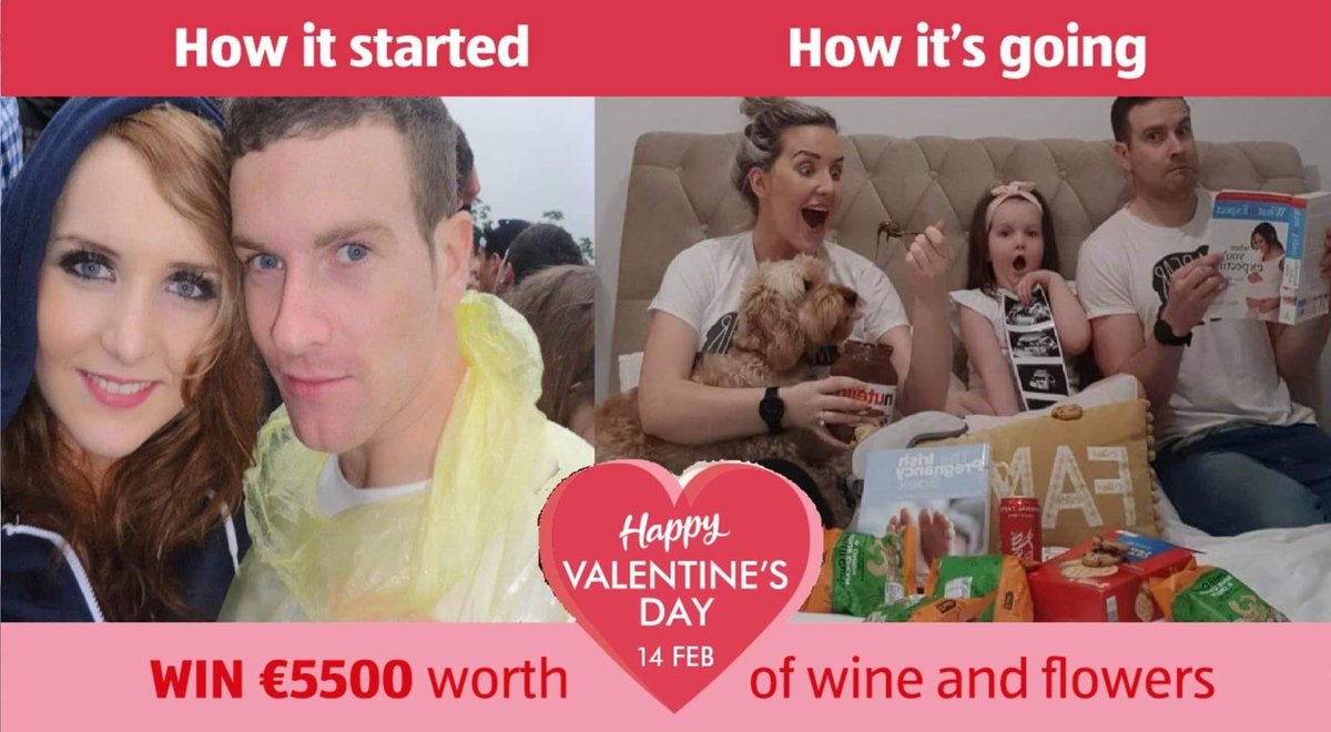 ElishaDoherty's tweet photo. @Aldi_Ireland @Aldi_Ireland how it started 2011 vs now 2021, 9 years later 1 dog, 1 daughter. We should be getting married March 2021. Postponed to April 2022 thanks to covid. But silver linings, baby number 2 on the way this summer 👶🏼🤍 #AldiWeddingAisle https://t.co/7xzsl1Oy2e