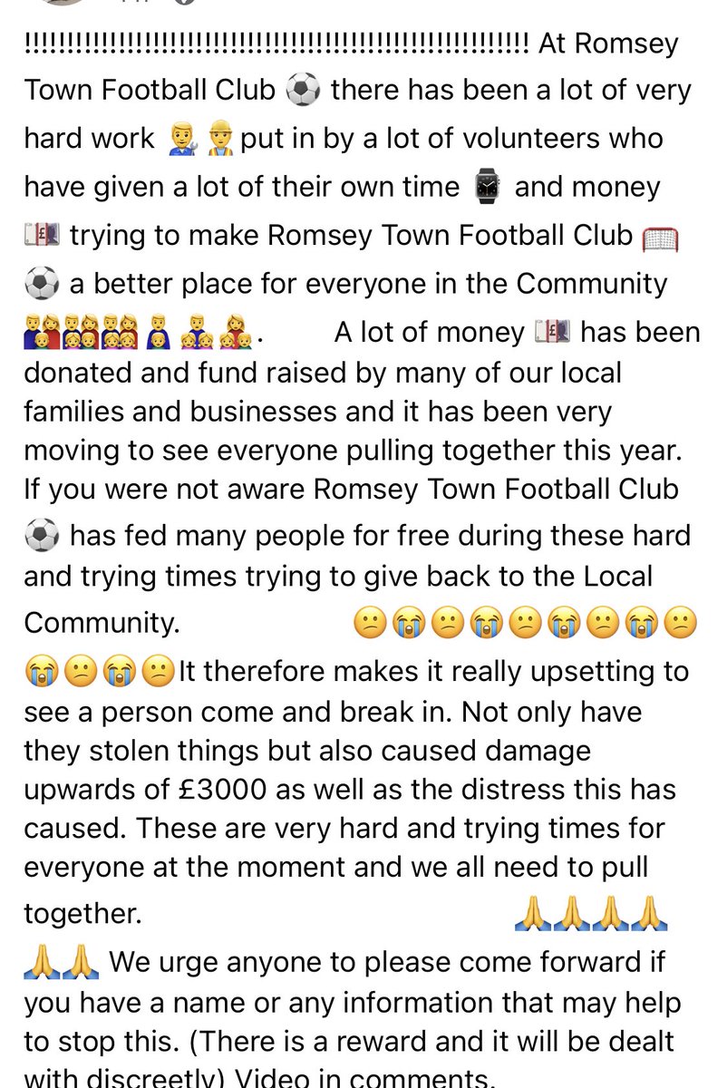 Romseytownfc1's tweet image. So sad in such uncertain times, when it is hard enough to keep local football clubs afloat, that we are knocked back with such a devastating break in! 😞