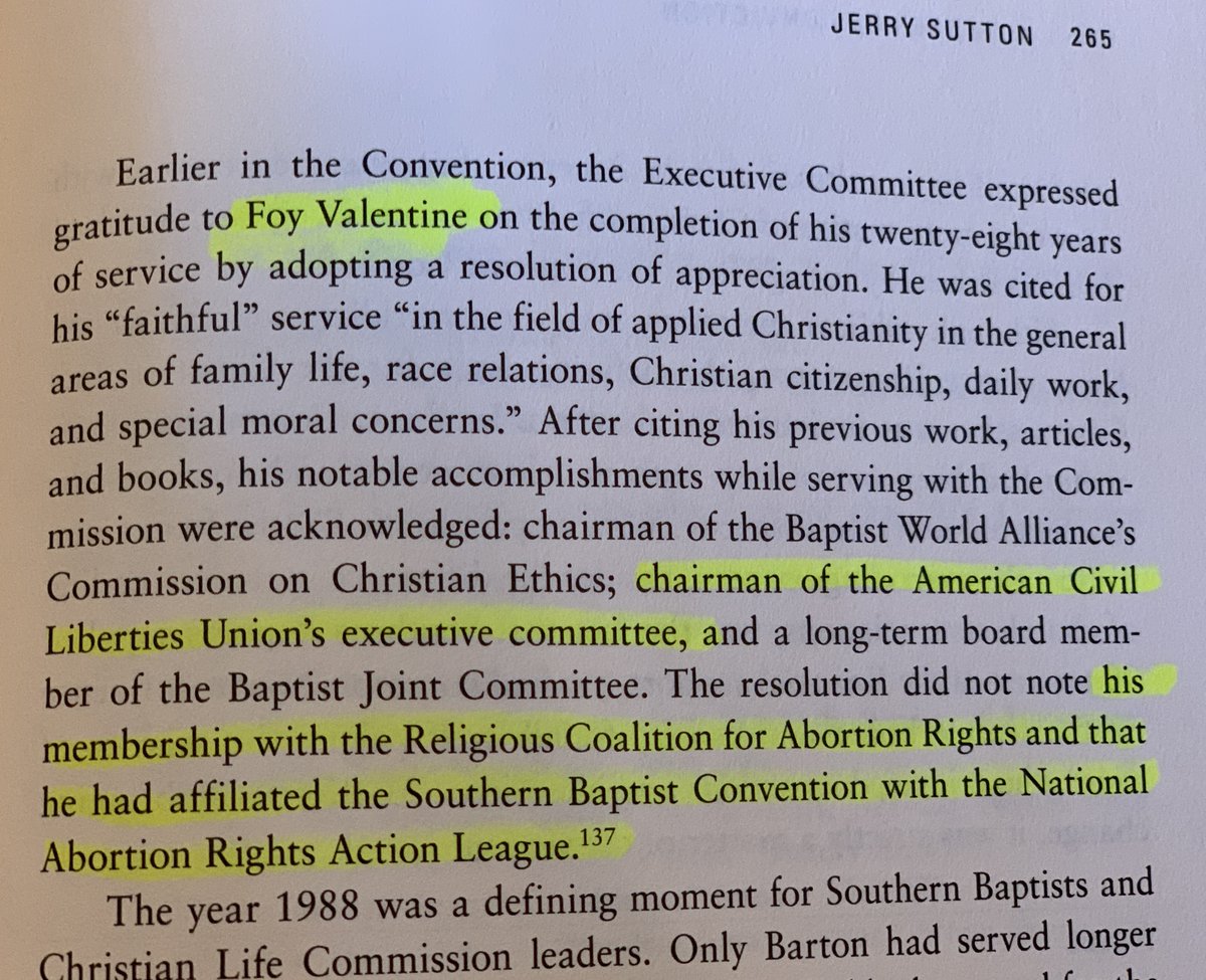 • As Land has said on many occasions, prior to his own hire to lead the org in '88 he supported defunding the then-Christian Life Commission (CLC) when it was led by Foy Valentine and was, in fact, "leftward." (Image =  @JerrySutton's book "A Matter of Conviction")