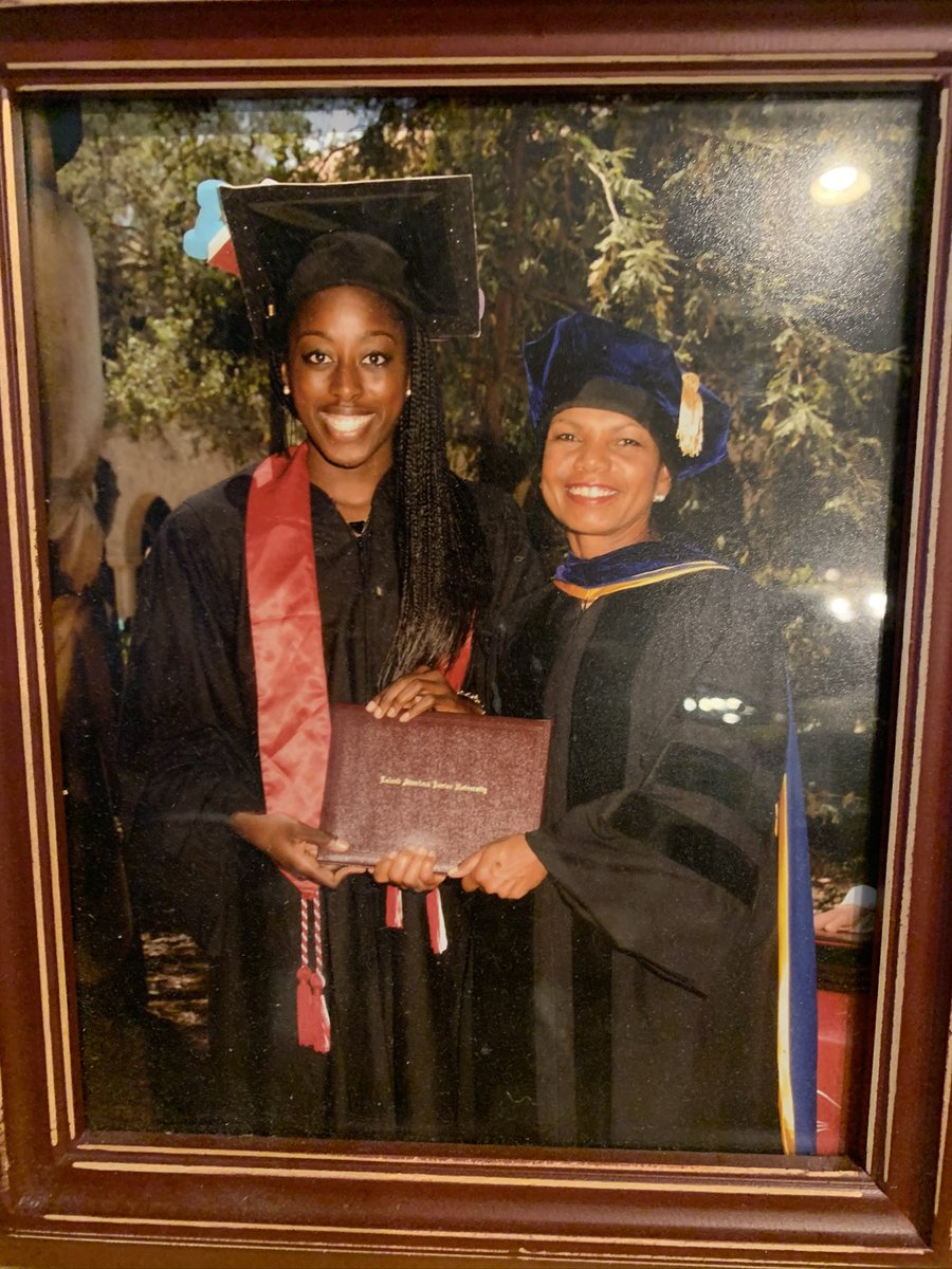 thank you  @CondoleezzaRice for taking the time the next day after our big win vs UConn my freshman year... to remind me that if I can play in front of packed gyms and on TV, that I can raise my hand in class.   #NGWSD