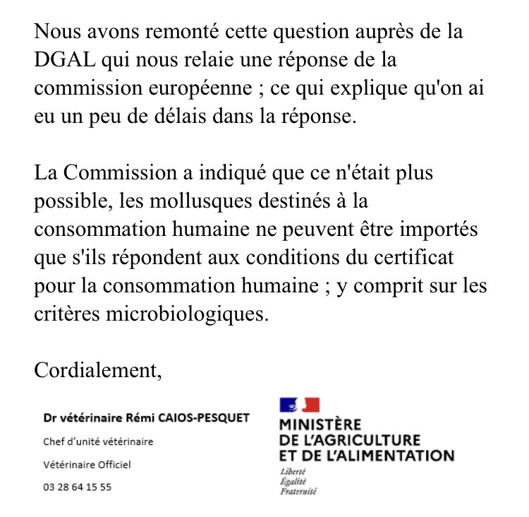 Less than a fortnight later the French government relayed this response from the European Commission to  @CornwallCouncil’s enquiry as to whether unpurified queen scallops could still be exported from the UK to the EU: “No longer possible”.