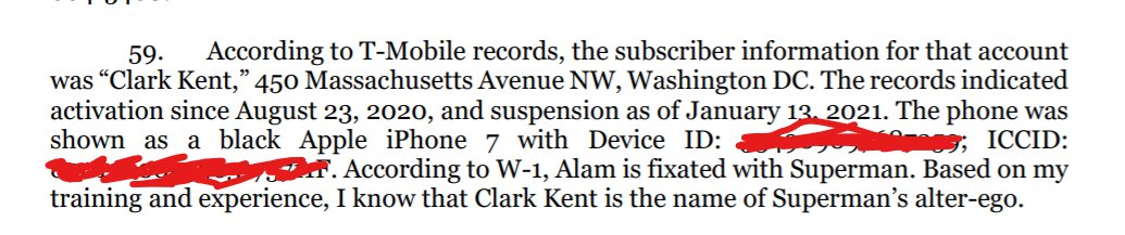 The FBI found Capitol rioter, Zachary Alam, by pinging his iPhone & tracking it to a motel in Denver, PA two weeks after the insurrection, new court papers show.Alam--who is obsessed w/Superman, the feds say--had a cell account under the name of "Clark Kent."