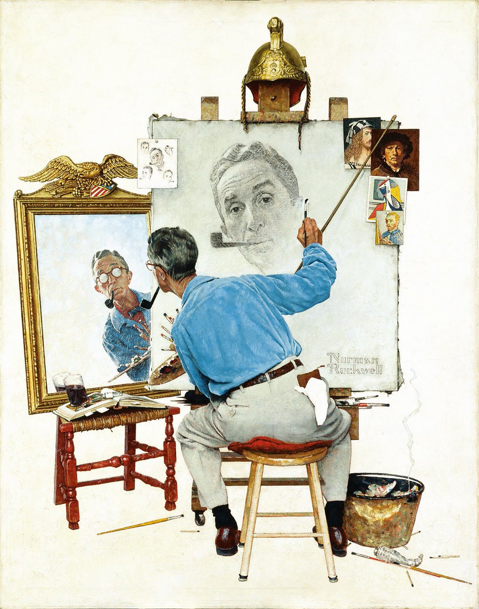 Rockwell died in 1978, aged 84. His work had an uncanny ability to capture the hopes, fears, dreams & wishes of his time as well as charting the folk history of America. Man on the Moon (1966), Girl at a Mirror (1954) & Triple Self-Portrait (1959)