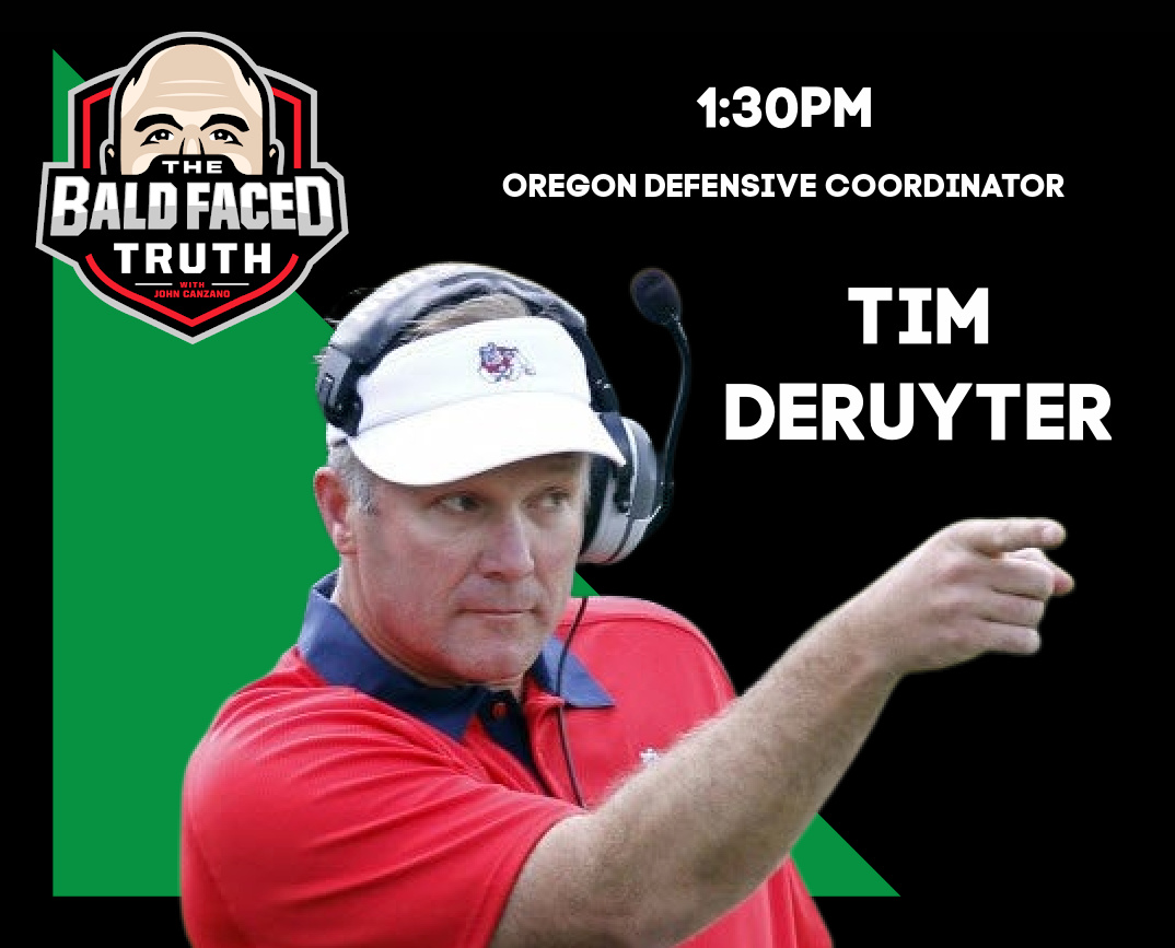 My radio guests 12-3p include:

— Oregon Ducks defensive coordinator <a href="/TimDeRuyter/">Tim DeRuyter</a> 

— Former NFL offensive lineman <a href="/KyleTurley/">Kyle Turley</a> talks #SuperBowlLV

Listen: <a href="/750TheGame/">750 The Game</a> <a href="/FoxSportsEugene/">Fox Sports Eugene</a> <a href="/960Sports/">960 Sports</a> or stream BaldFacedTruth.com