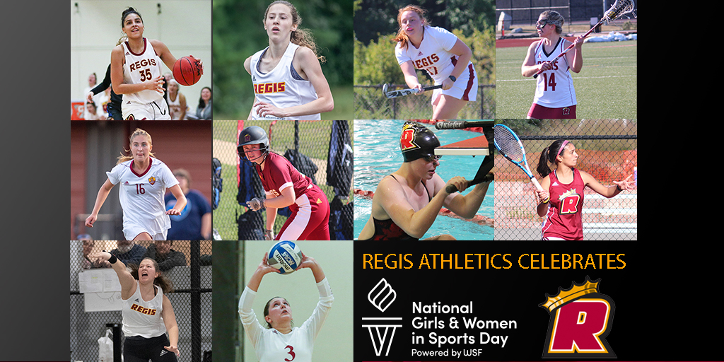 We celebrate National Girls &amp; Women in Sports Day, proud of our female student-athletes, coaches, administration, and alumni for their participation &amp; passion. <a href="/RegisWBB/">Regis WBB</a> <a href="/Regis_WSOC/">Regis Women's Soccer</a> 
<a href="/RegisPride_FH/">Regis College Field Hockey</a> <a href="/regis_vb/">Regis College Volleyball</a> <a href="/RegisSwimDive/">RegisSwimandDive</a> <a href="/GoPrideTennis/">RegisPrideTennis</a> <a href="/RegisWLAX/">Regis College WLAX</a> <a href="/Regis_XCTF/">Regis College XC|TF</a> <a href="/regis_softball/">Regis Softball</a>