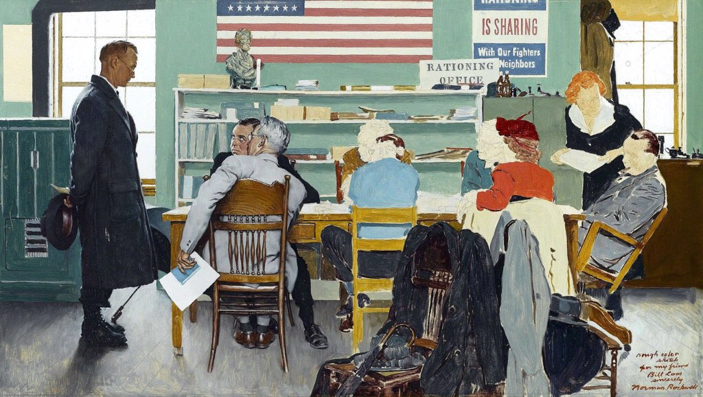 The range of publications that Rockwell worked for was diverse, as was the level of preparation he made. The unfinished ration image shows the latter. Literary Digest (1919), The US Army Teaches a Trade (1919), Norman Rockwell visits a Ration Board (1919) & Popular Science (1920)
