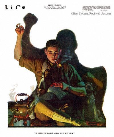 His images of the Great War sought out humour & innocence in a time when these were most valued by a population at war. His use of humour undermines the pseudo-sophisticated criticism of his work as sentimental. Red Cross Magazine (1918), Judge Magazine (1918) & Life (1918)