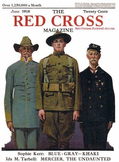 His images of the Great War sought out humour & innocence in a time when these were most valued by a population at war. His use of humour undermines the pseudo-sophisticated criticism of his work as sentimental. Red Cross Magazine (1918), Judge Magazine (1918) & Life (1918)