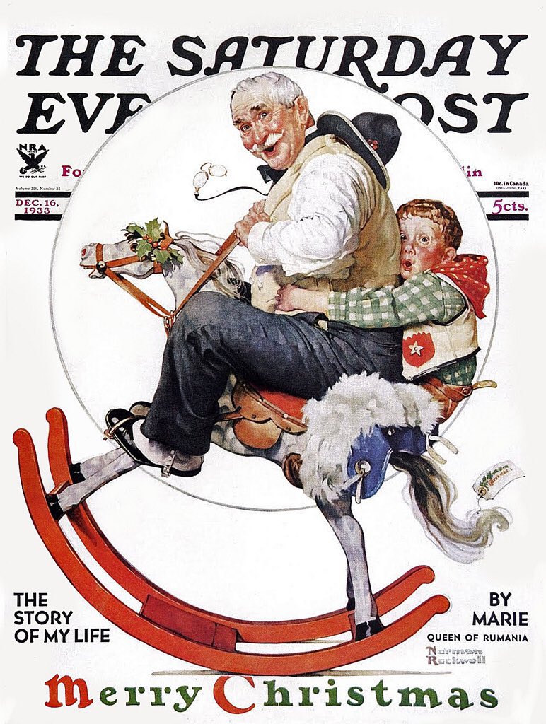 He moved around a good bit but much of his work reflected the concerns of small town life in NE US, particularly Arlington & Stockbridge. No Peeking (1929), Ladies’ Home Journal (1932), Grandpa & Rocking Horse (1933) & On Top of the World (1934)