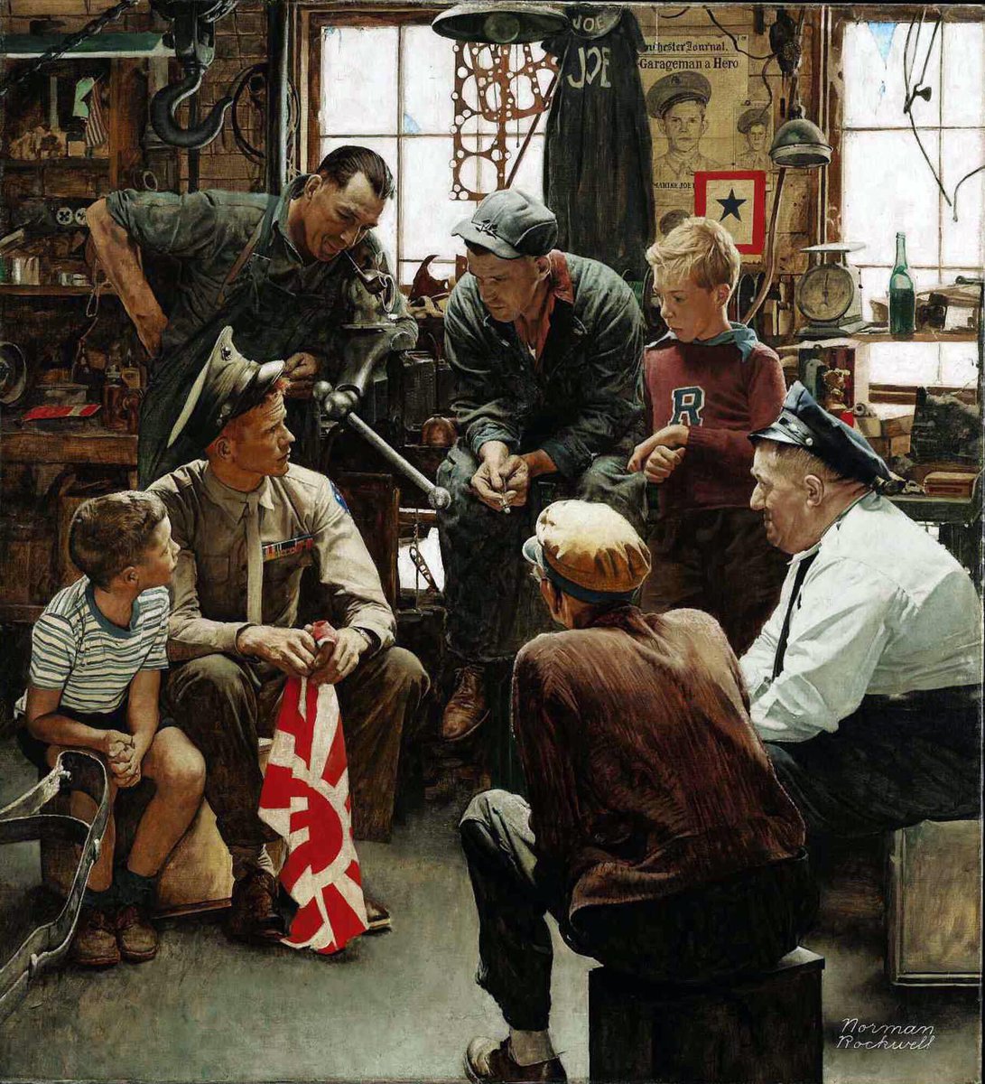 In WWI he was a de facto military artist. Boy with Melting Ice Cream (1940), Rosie the Riveter (1943), Blacksmith’s Boy (1940) & War Stories (1945). Rosie became for many the symbol of feminism & the Home Front & is his most famed creation.