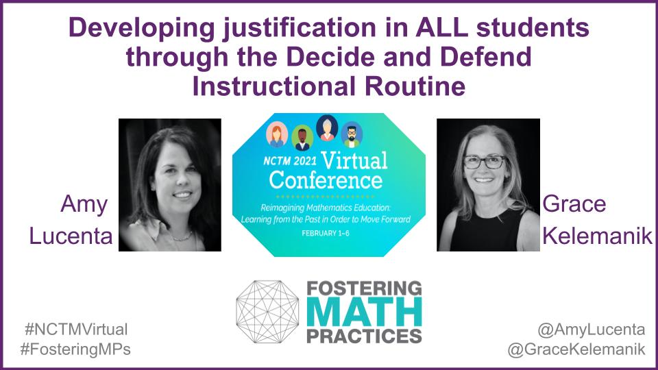 Hey @NCTMVirtual participants! @GraceKelemanik and I are hosting our first roundtable discussion today at 3pm EST re: our prerecorded session!  We'd love to see you there! #NCTMVirtual #FosteringMPs #DeciDefend