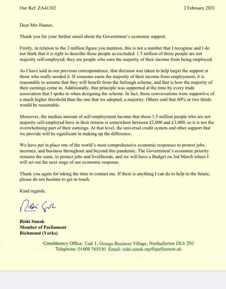 Distinct lack of empathy here from the Chancellor for people who have found themselves excluded from public support. He should join one of our Mayors calls with @ExcludedUK members and listen to how people are struggling. If he did, he wouldn’t send another letter like this. 👇