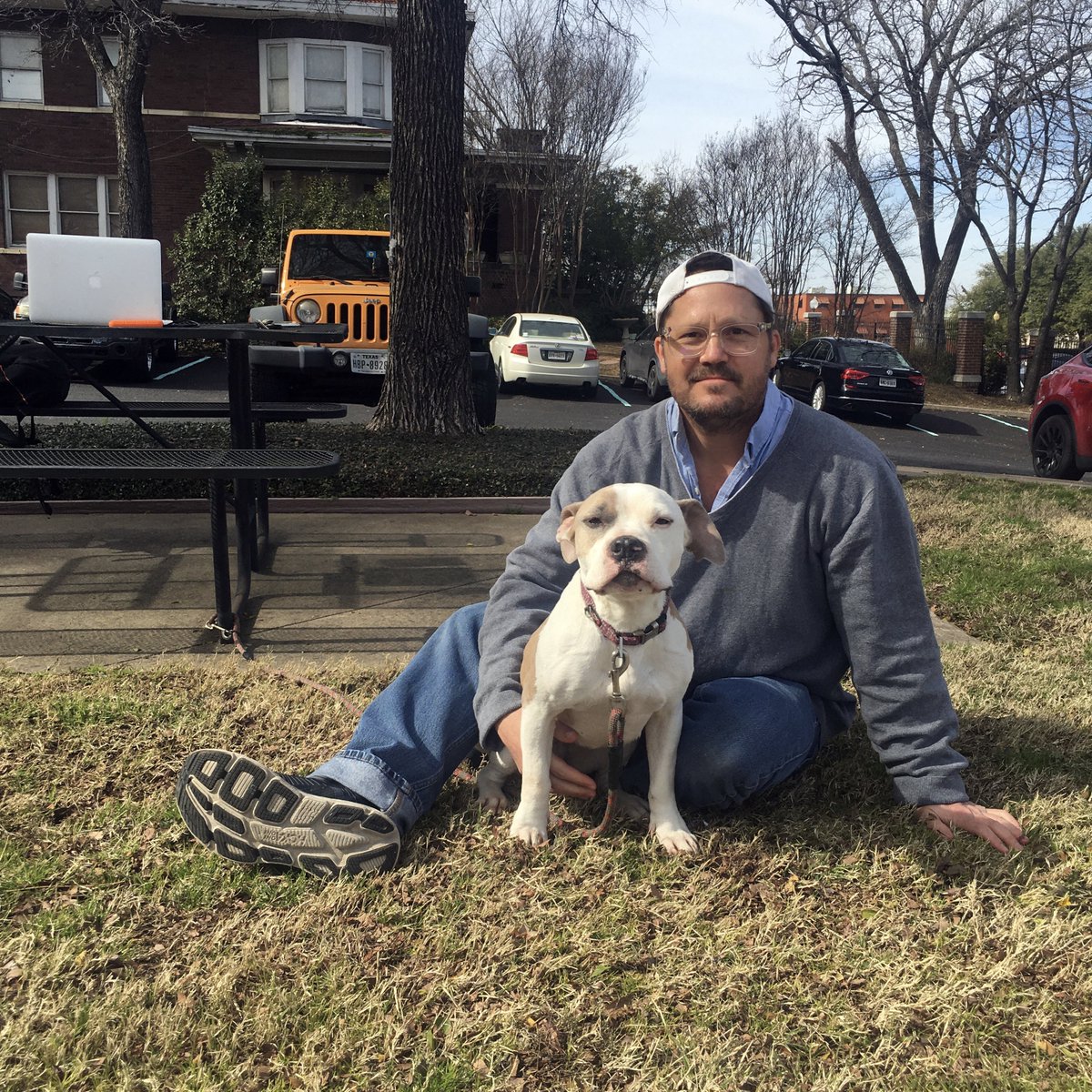 TheCauseAgency's tweet photo. It's a beautiful day for a picnic with our resident pit! It's also a beautiful day to foster or adopt your own! Head over to https://t.co/FLXyJGNuAh for some puppy love🐶❤️ https://t.co/79lStEL4fL