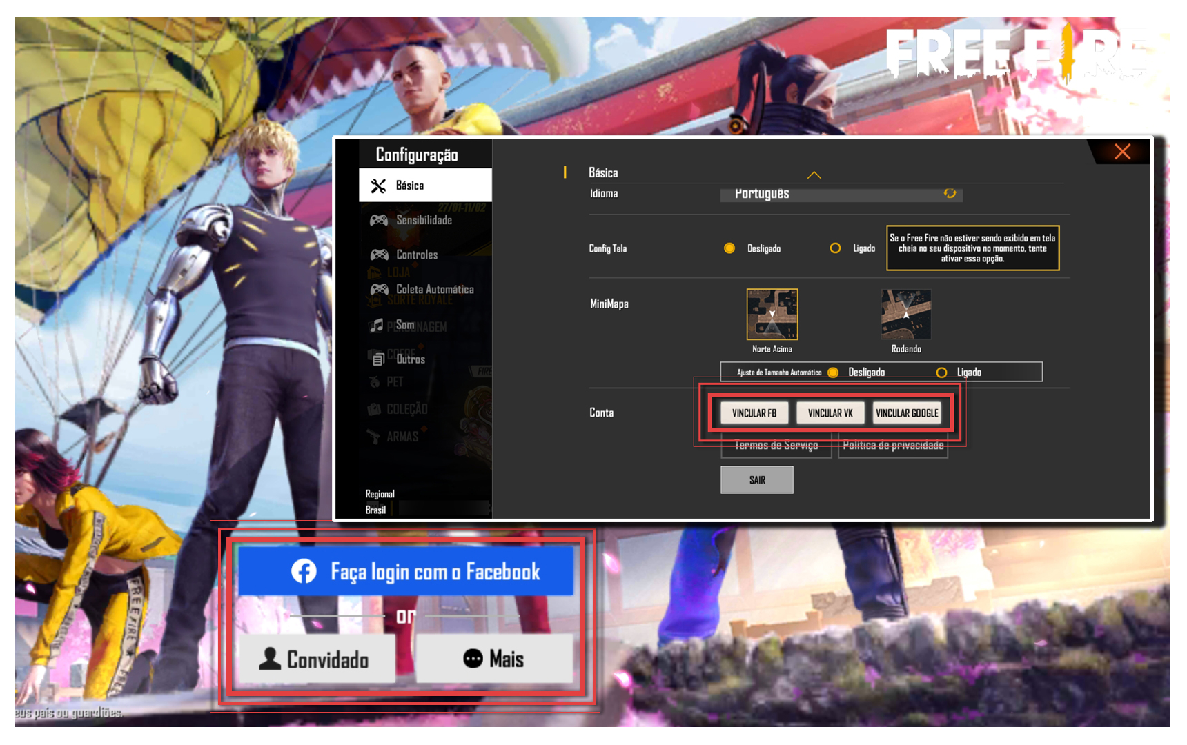 Como Vincular uma Conta do Free Fire com o VK - Atualizado e