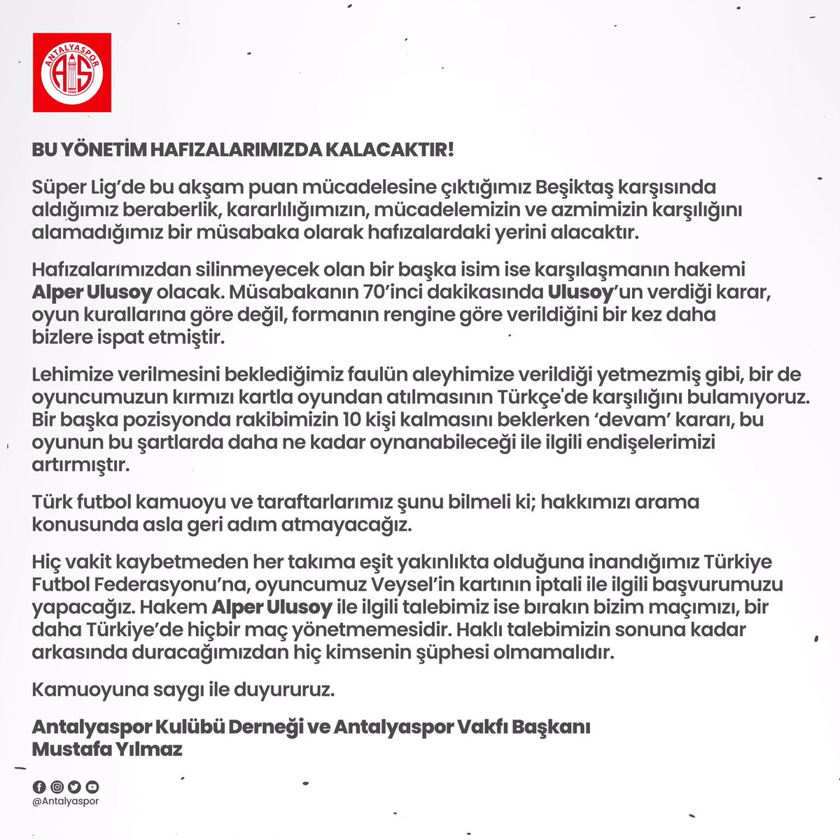 📌 Kamuoyuna saygı ile duyururuz!
#FraportTAVAntalyaspor