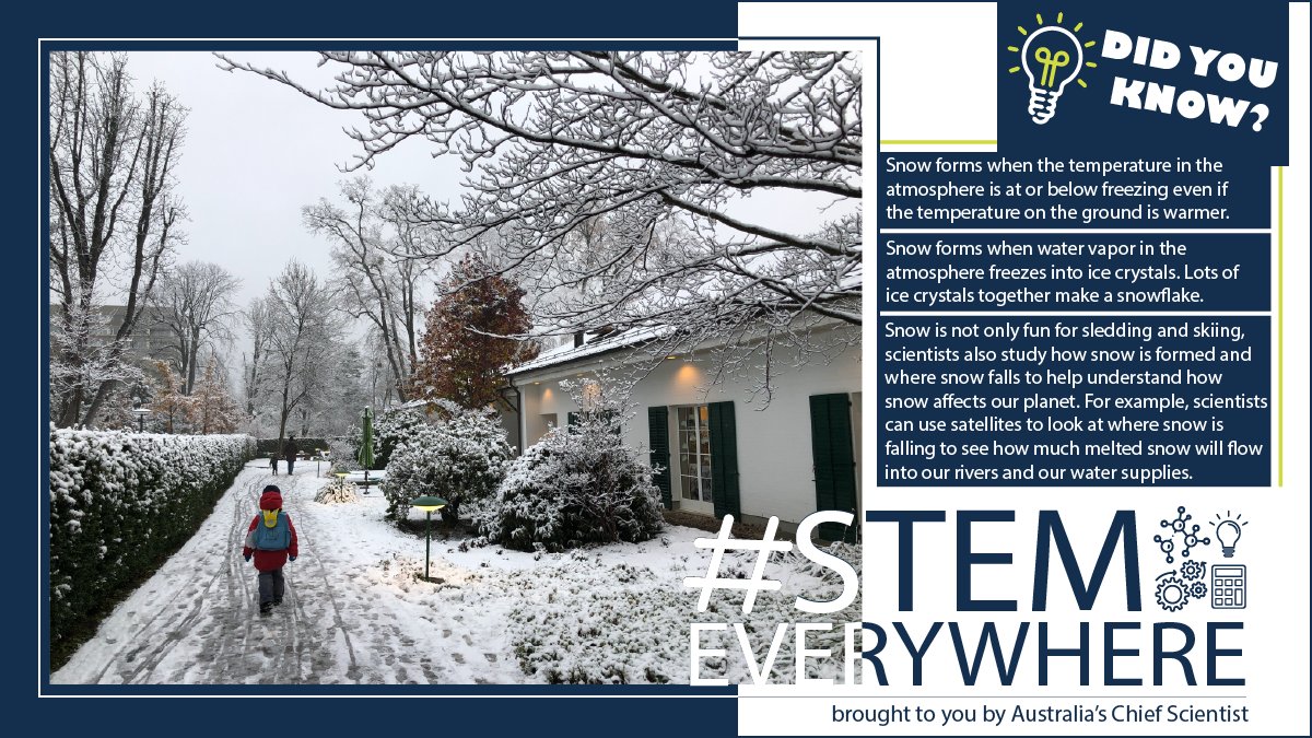 ScienceChiefAu's tweet photo. It’s hot right now in Australia but on the other side of the world it’s winter and there’s lots of #snow about. Did you know there’s lots of #science about snow? It’s a great example of #STEMeverywhere. Find out more about the campaign: https://t.co/20ao5TJaU2. https://t.co/ArFlXTQbcw