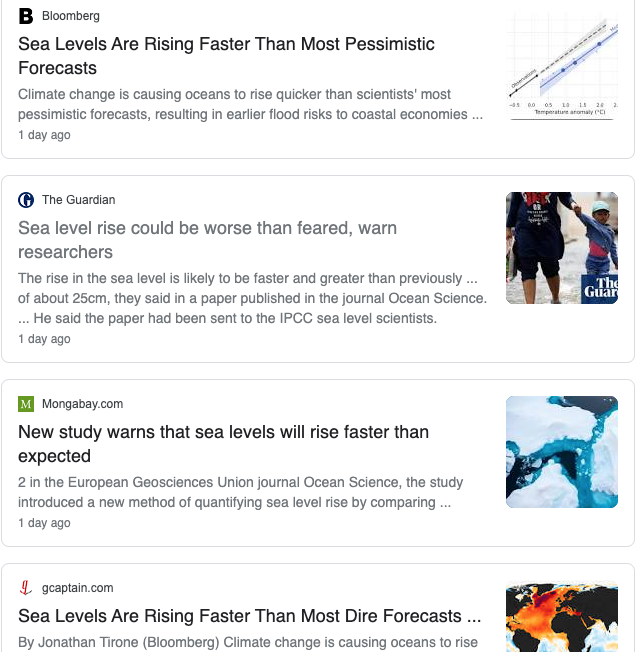 I'm not going to pick on any one news agency but this headline and its variants need to be retired: "Sea level rise worse than previously thought" /Thread