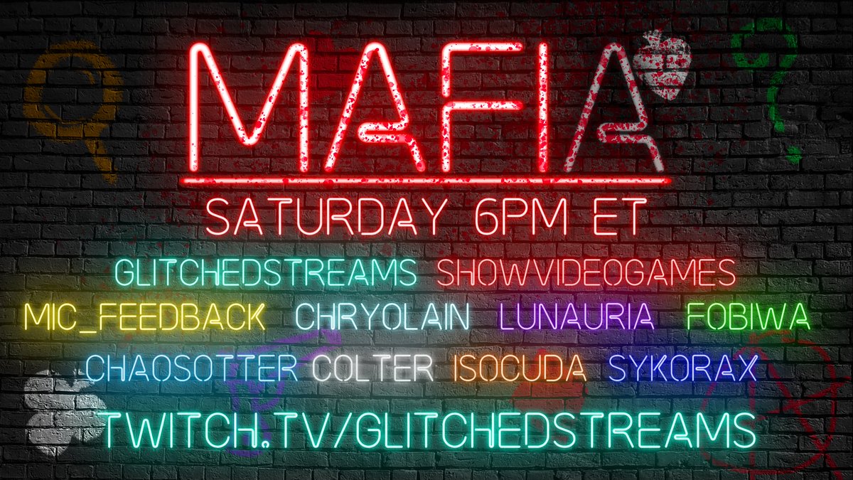 We're BAAACK, once again! Say hello to your next Mafia cast and show em some love! OUR FIRST 10 PERSON GAME! We'll be introducing a ton of new roles as well! We'll see you all on Feb 6th at 6PM Eastern!