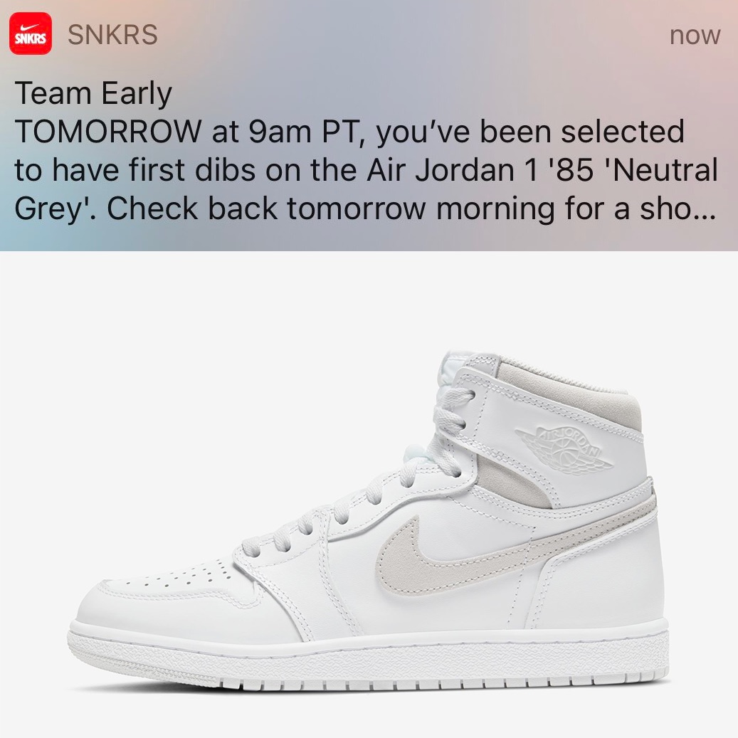 J23 iPhone App (@j23app) on Twitter photo Tomorrow 12pm ET / 9am PT: exclusive early access for the “Neutral Grey” Jordan 1 Retro High ’85 on SNKRS
Link -> go.j23app.com/m3f
h/t <a href="/LordEliMor/">LordEliMor</a> Tomorrow 12pm ET / 9am PT: exclusive early access for the “Neutral Grey” Jordan 1 Retro High ’85 on SNKRS
Link -> go.j23app.com/m3f
h/t <a href="/LordEliMor/">LordEliMor</a>